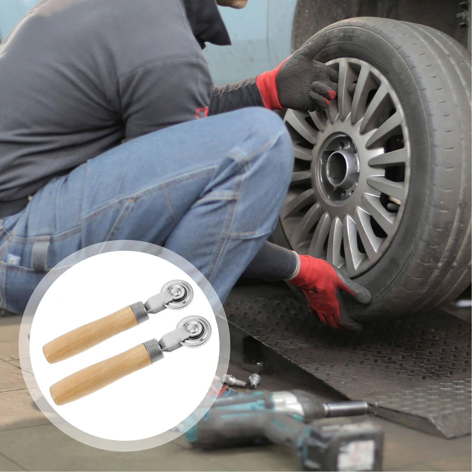 

2pcs Roller Kit Wooden Handle For Car Motorcycle Bicycle Tire Repair Tools Portable Patch Tire Repair Kits Roller