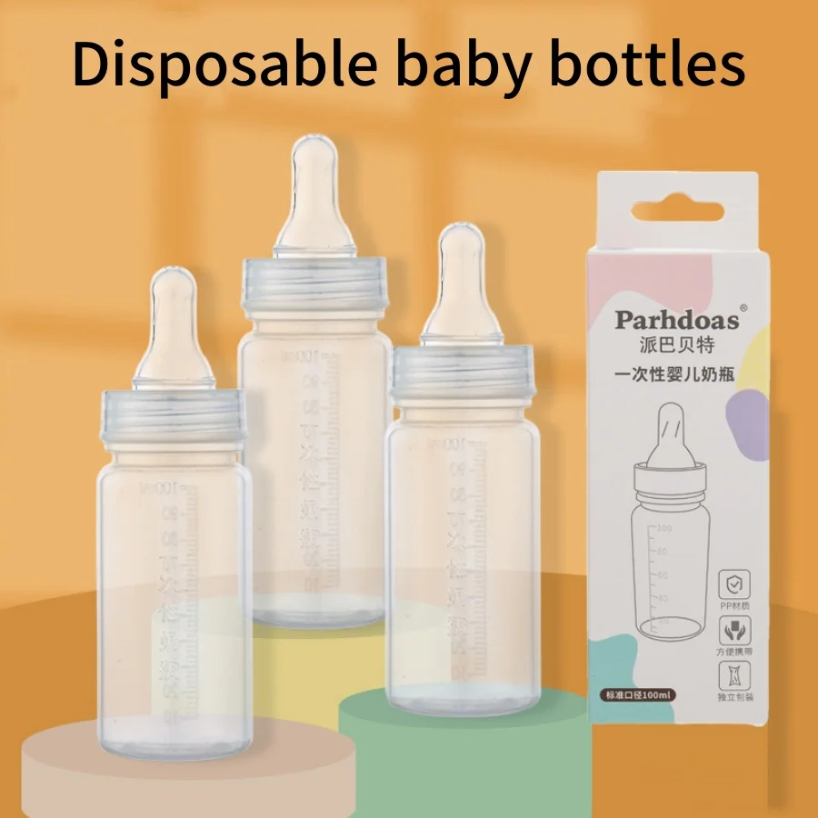 

3 pieces of disposable PP baby bottles for newborns with straight body and marked scale, 100ml capacity