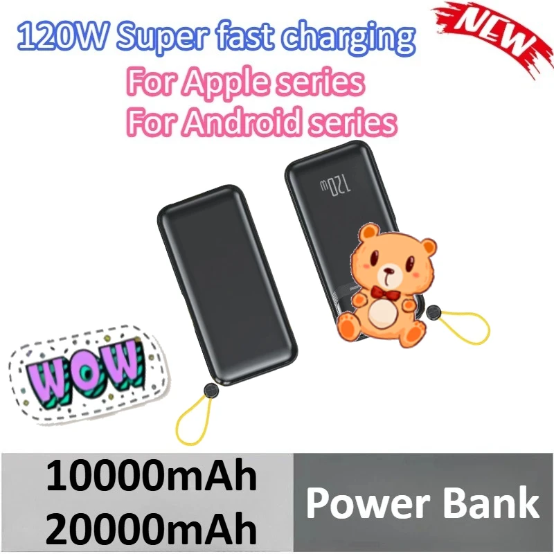 

10000mAh 20000mAh With Built-in Cable With Digital Display For iPhone For Xiaomi For Samsung 120W Ultra Fast Power Bank