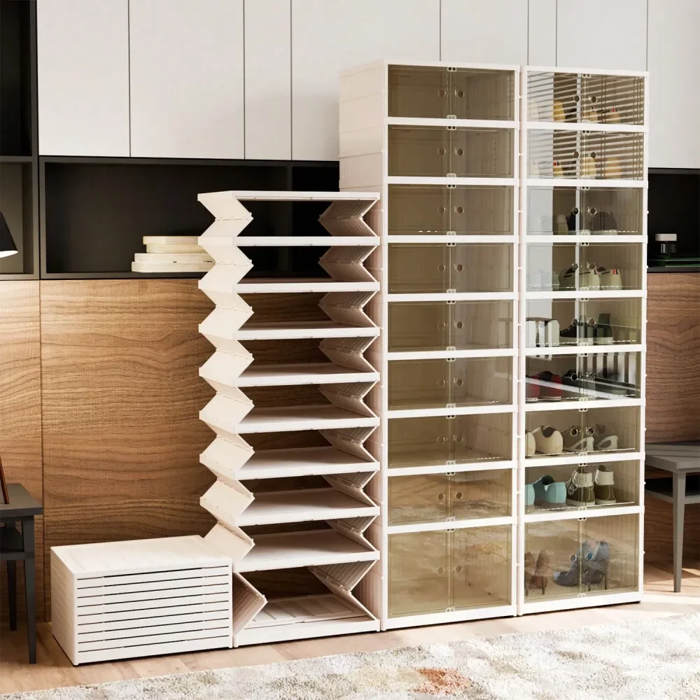 

Foldable Shoe Rack Organizer For Closet Plastic Shoe Shelf Collapsible Shoes Storage Box Clear Shoe Boxes Stackable, Closet Wit