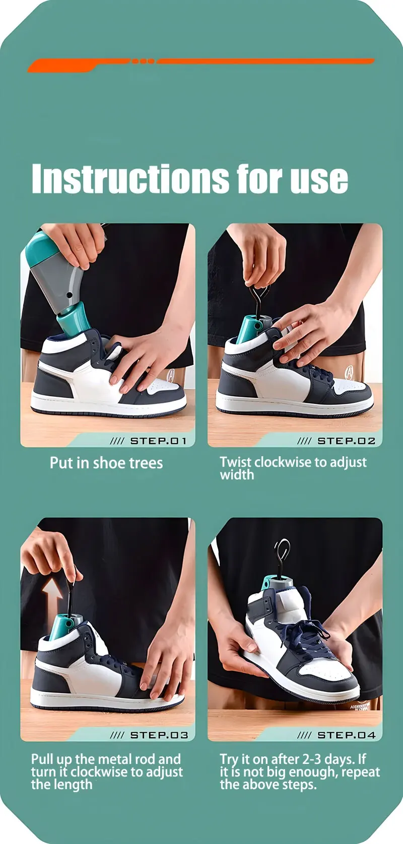 1/2 Stück Universeller Schuhspanner, Verstellbarer Stiefelspanner, PC-Sneaker-Verbreiter mit Stahlschaft für Links- und Rechtsschuhe – Detail 8