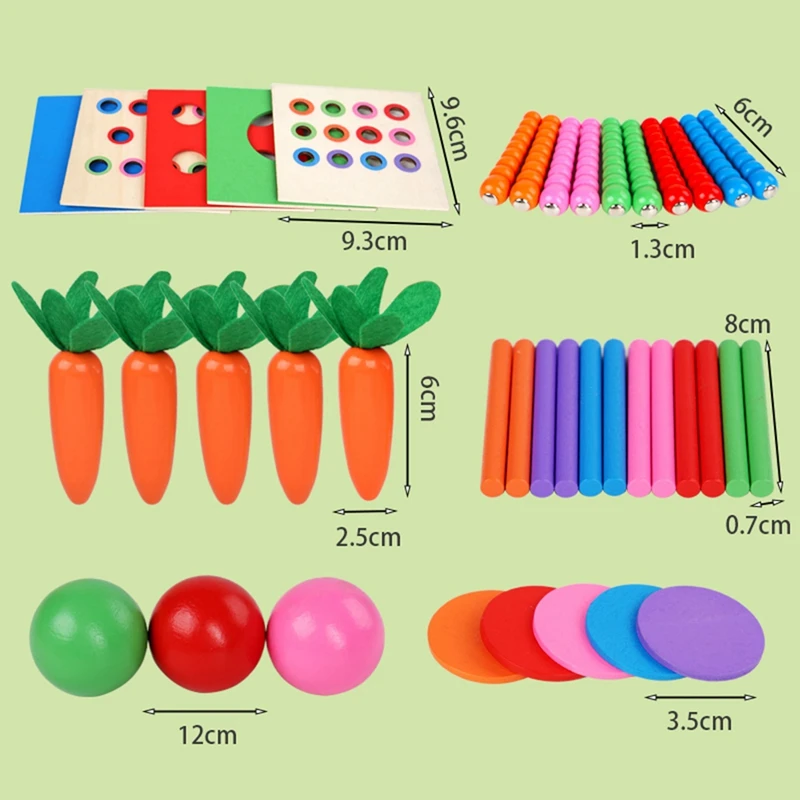 6-In-1 Kit giocattolo Montessori In legno oggetto Permanence Box Play Set con portamonete carota Harvest Shape Sorter Ball Drop Toy durevole