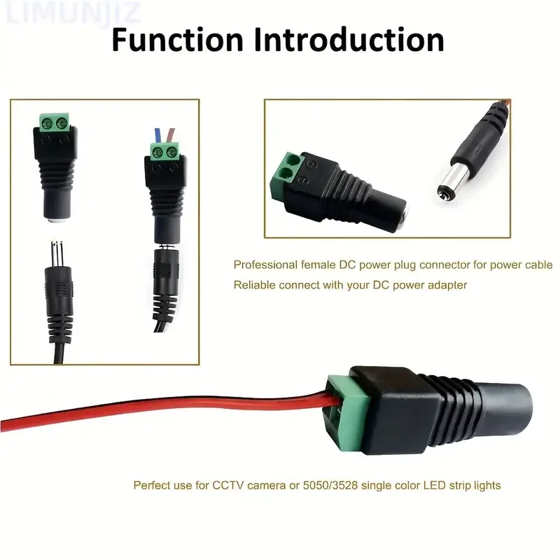 الإناث والذكور تيار مستمر موصلات 5.5x2.1 مللي متر محول القابس الطاقة الرافعات مآخذ موصل ل ل لون واحد LED قطاع كاميرا تلفزيونات الدوائر المغلقة #5