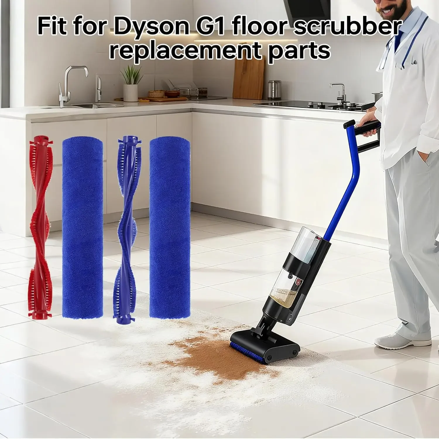 Compatible con aspiradora Dyson Wash G1, lavadora de suelos, tira de cepillo para desechos delanteros y rodillo de cepillo para desechos traseros