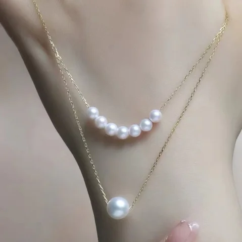 18k gold necklaces for women double chains necklace natural pearl necklaces