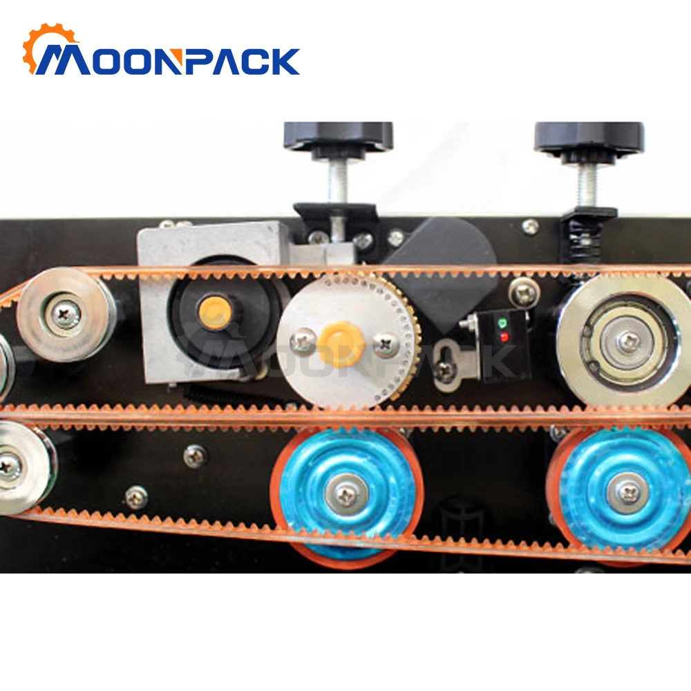 Moonpack FR-1000-SS Sealing Machine Continuous Motor  Band Sealer Plastic Bag Sealing Machine With Ink Wheel Printer