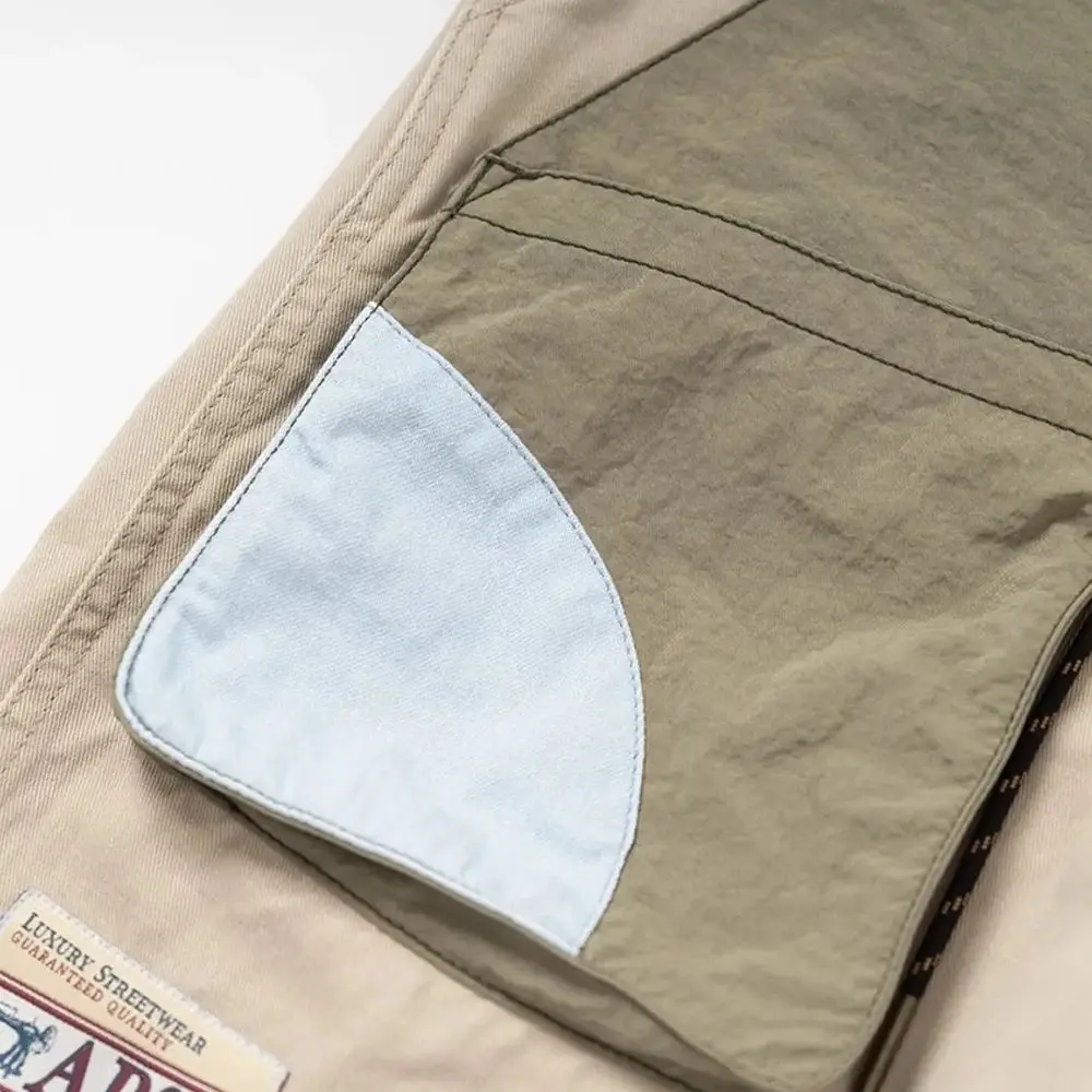 Short cargo à coutures pour hommes, pantalon droit baggy rétro, poche pour documents, mode décontractée, rétro de rue, été, 2024