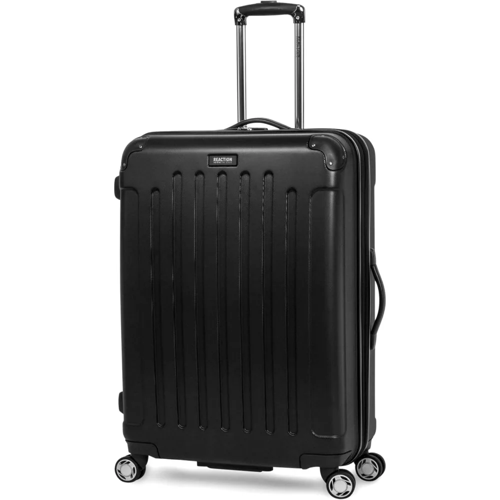 28-Inch Checked Luggage, Black Expandable 8-Wheel Spinner Lightweight Hardside Suitcase,3-Piece Set (20