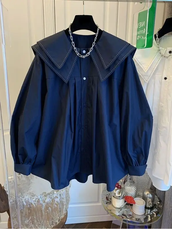 

Doll Collar Lantern Sleeve Shirts Vintage Top Blusas Women New 2025 Clothing Camisas De Mujer White Pleated Shirts & Blouses
