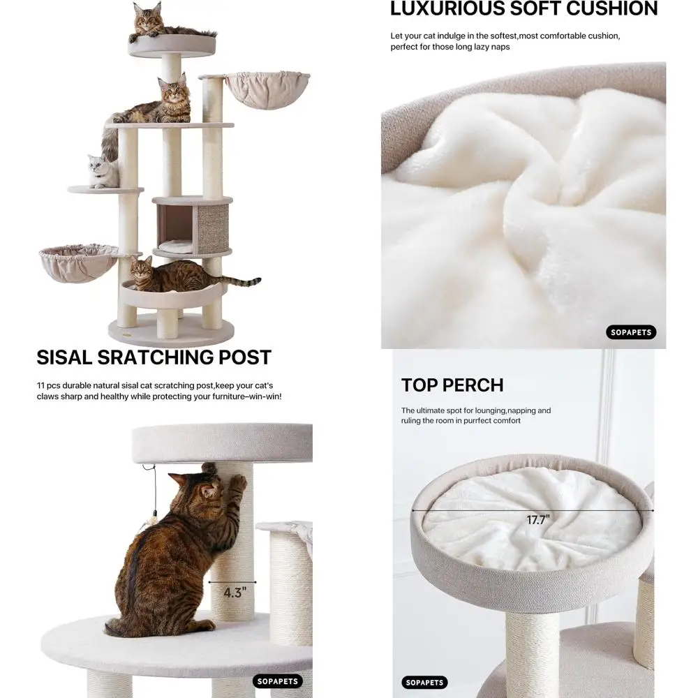 

XXL Maine Coon Cat Tree Tower: 65 Tall, Heavy-Duty Luxury for Large Indoor Cats up to 20 lbs