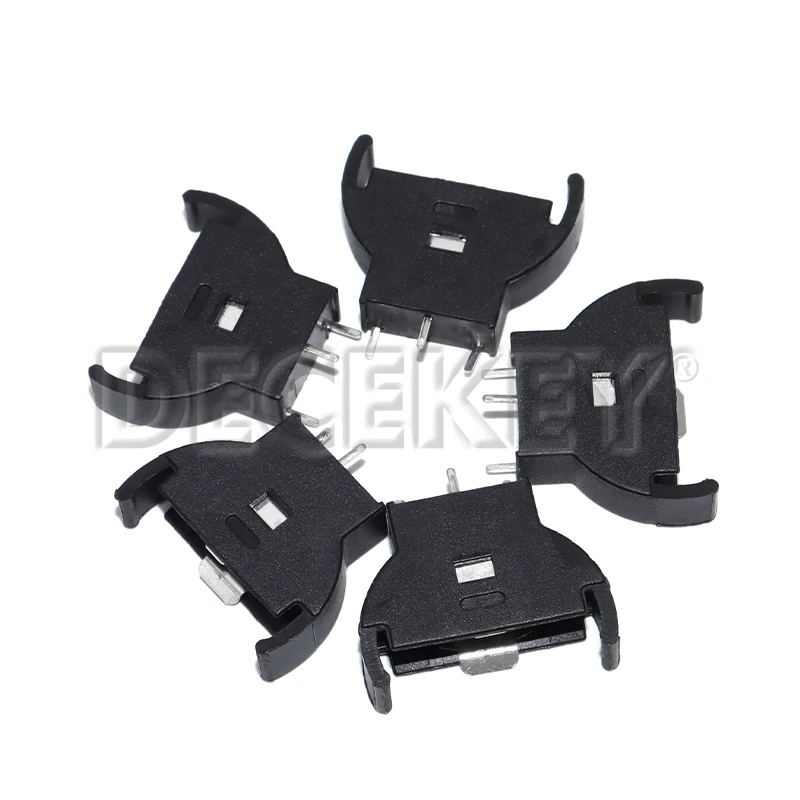 5pcs Black Plastic CR2032 2032 3V Half-Round Cell Coin Battery Socket Holder Case Module Battery Boxes Vertical Inline 3 Pins