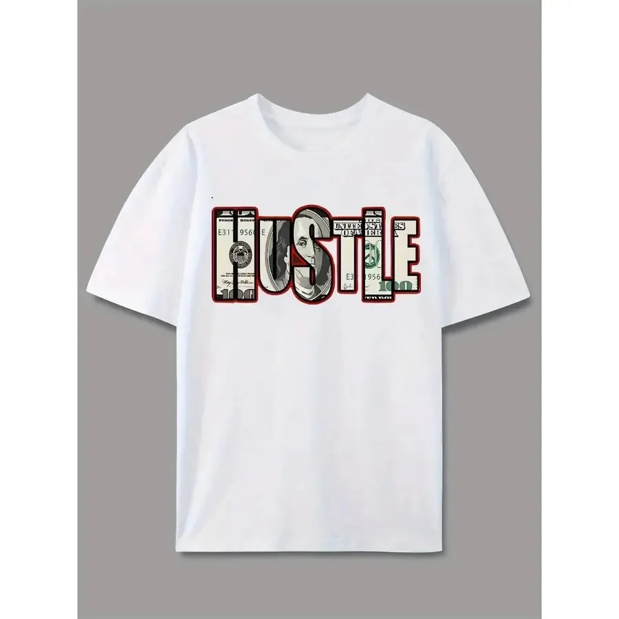 Camiseta con Estampado Gráfico de Dinero para Hombre y Mujer - Diseño con Billetes y Letras de Hustle, Camiseta Ligera de Estilo Urbano con H