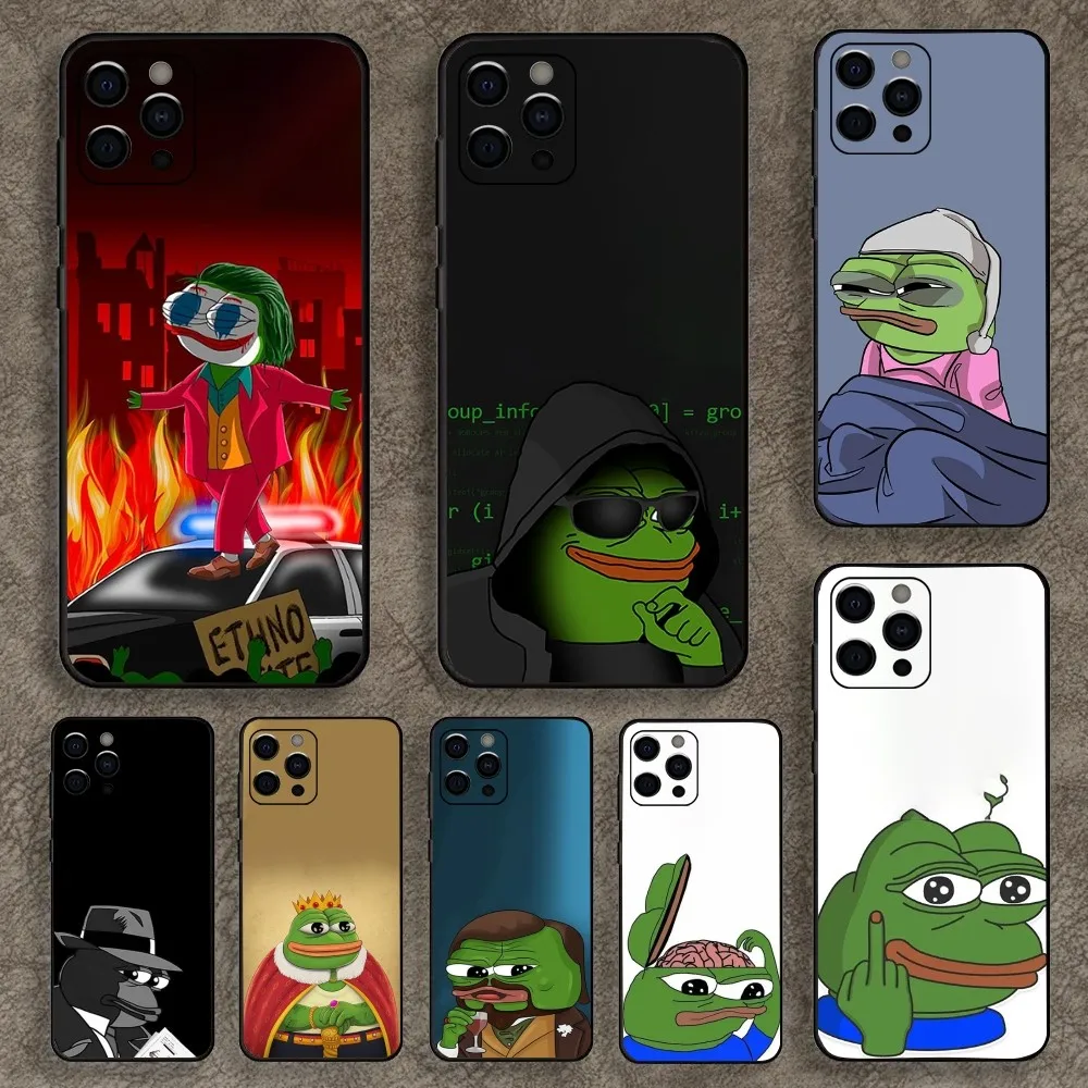 Funny P-Pepe Frog Sad Phone Case For Apple iPhone 15,14,13,12,11,Pro,X,XS,Max,XR,Plus,Mini Soft Black Cover