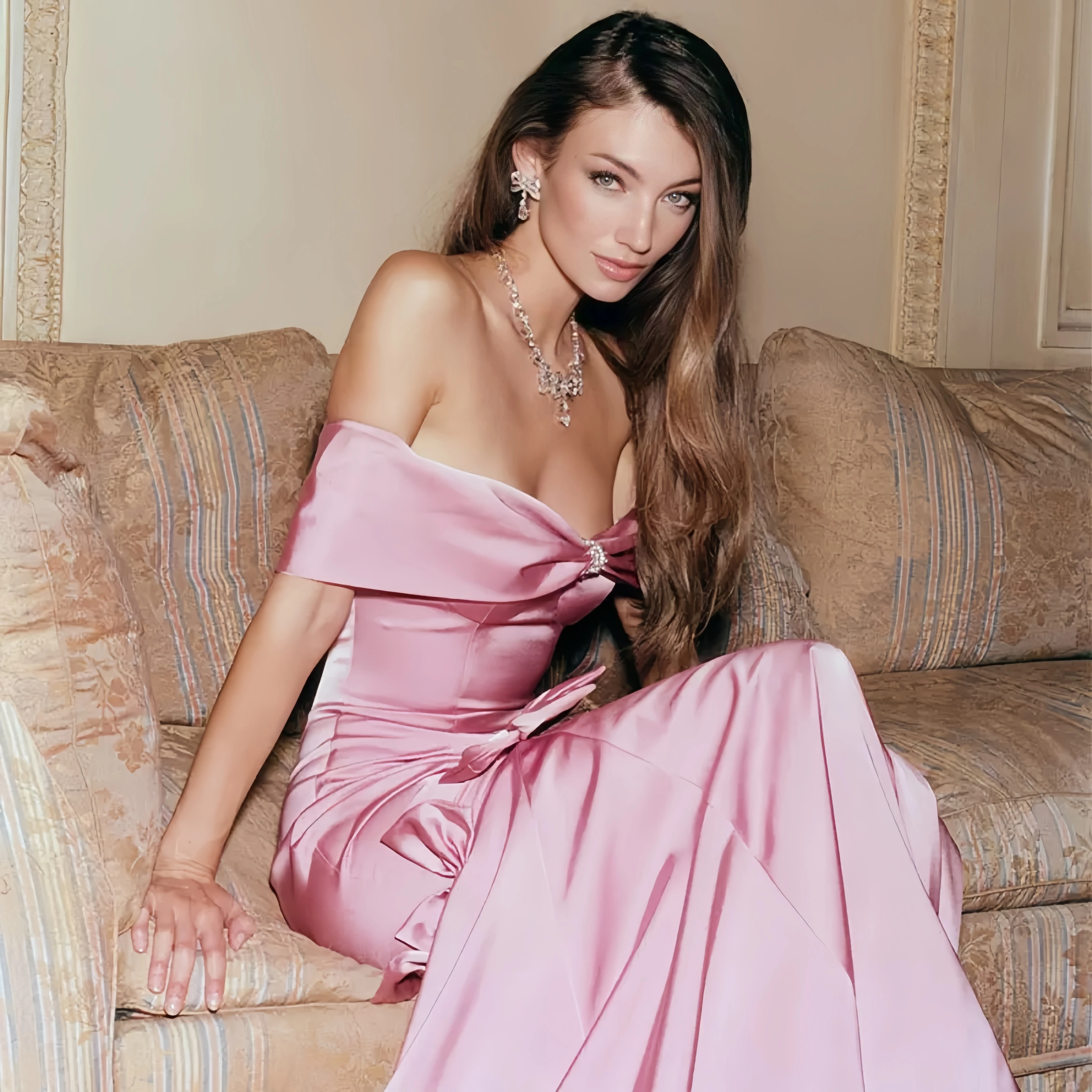 Elegante Celebrity Jurken Roze Strik Ruglooze Schouder Jamming Ruches Dames Avondkleding voor Bruiloftsgast 2025, Nieuwe jurk