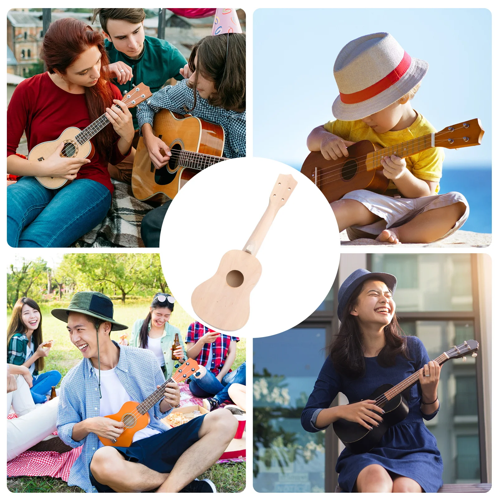

1 Set 21 Inch Diy Ukulele Kit Basswood Cutaway Hawaii Guitar Handcraft Painting Playable Musical Instrument For Adults