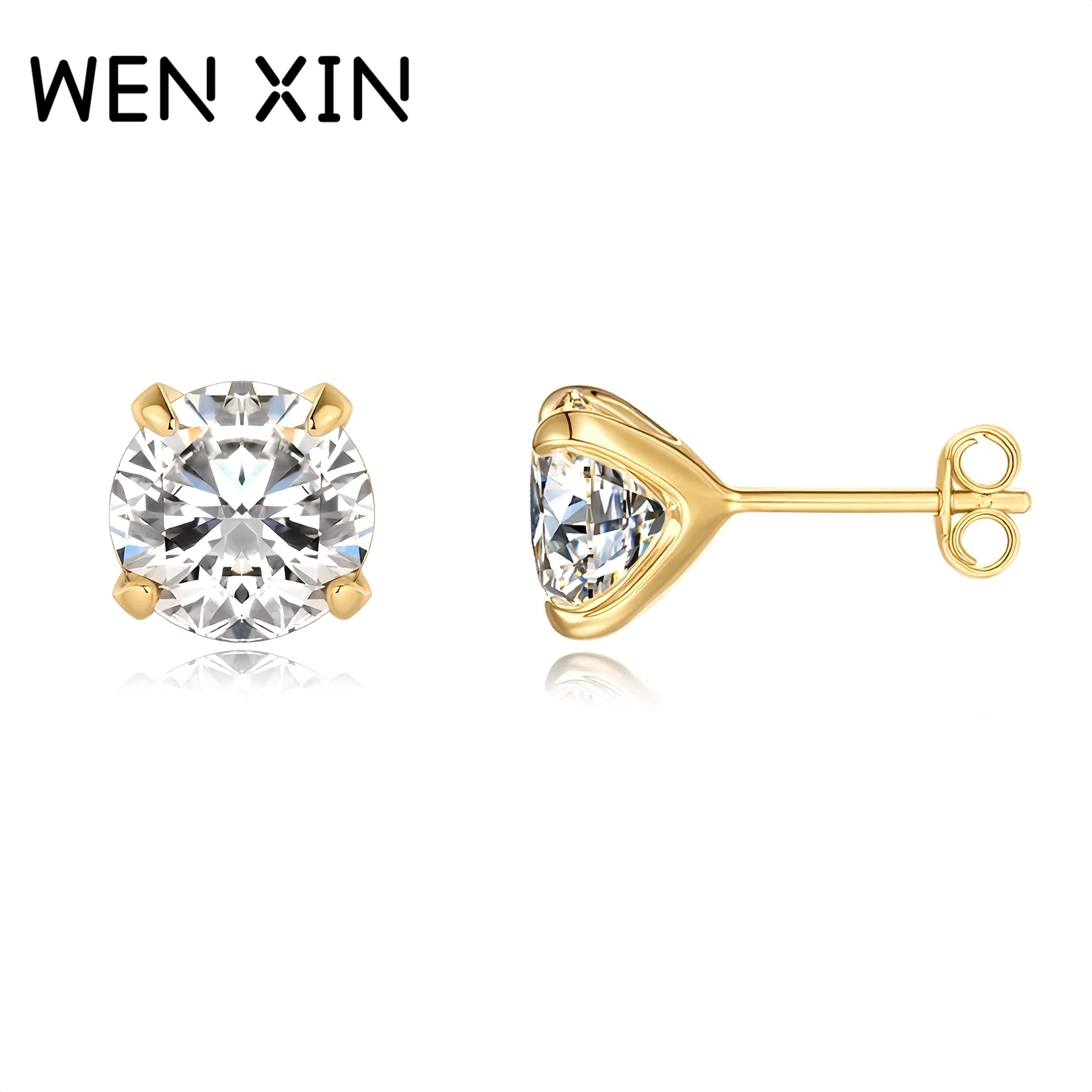 

WENXIN Luxury Round 0.6ct 6ct Moissanite Diamond Stud Earrings 18k Gold Plating 925 Sterling Silver Earrings Fine Jewelry
