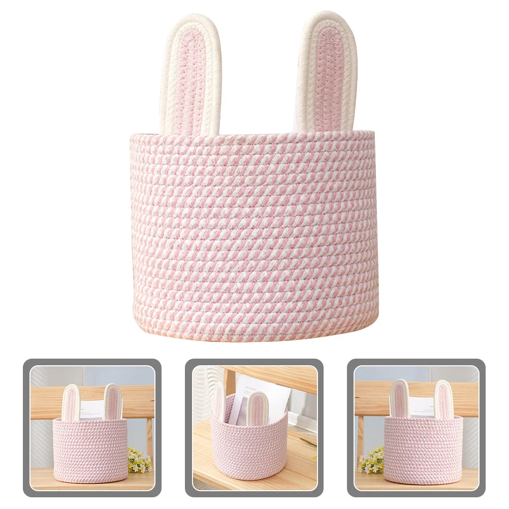 

Cotton Rope Rabbit Ear Storage Basket Large Capacity Sundries Organizer Decorative Woven Basket for Home Table Desktop Storage
