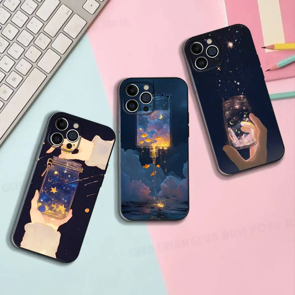 Jar of Starlight Black Matte Phone Case For IPhone 17,16,15,14,13,12,13,12 Pro Max Plus XS Silicone Soft Back Cover