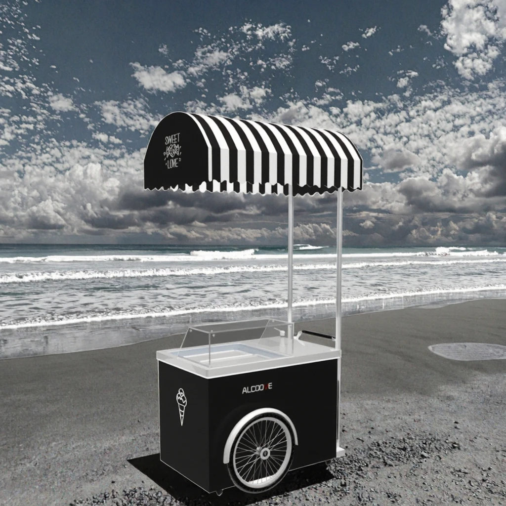 

Commercial Frozen Ice Cream Display Cart Trailer Mobile Hand Push Carts For Ice Cream For Sale