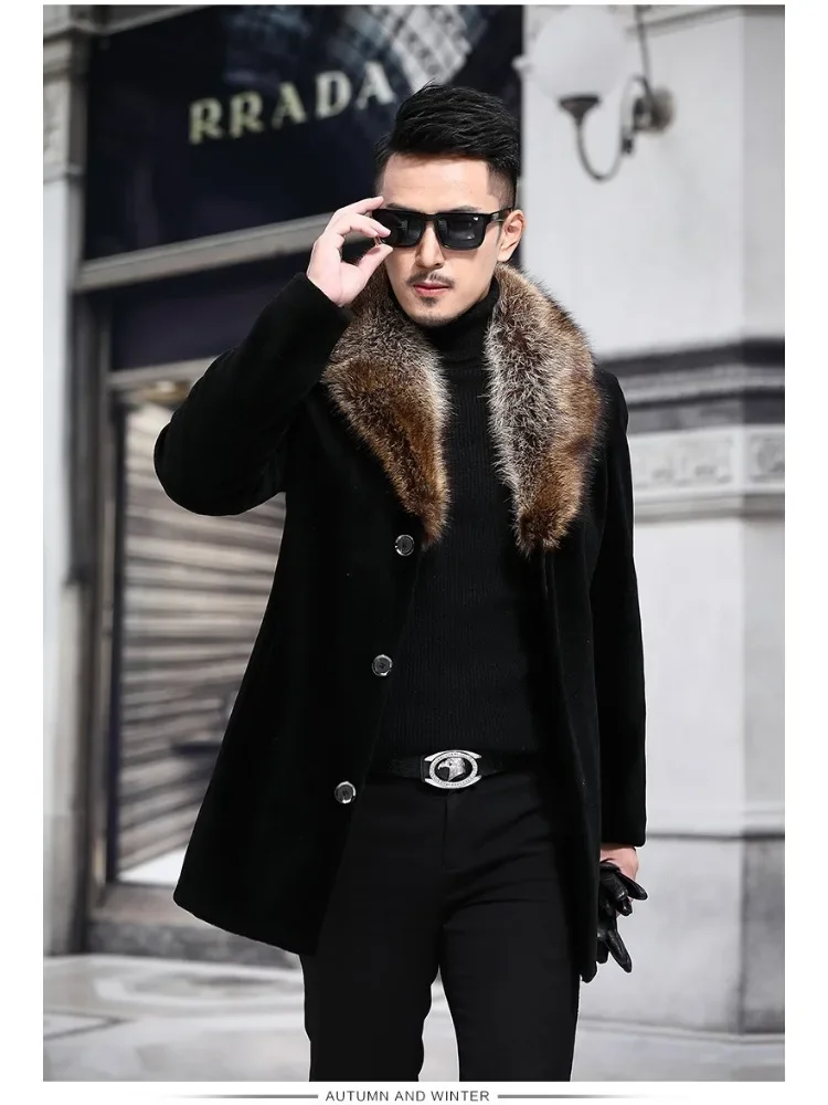 New Woolen Coat Men\'s Winter Single Breasted Thick Medium Long Woolen Windbreaker Woolen Collar Warm Coat Male Clothing