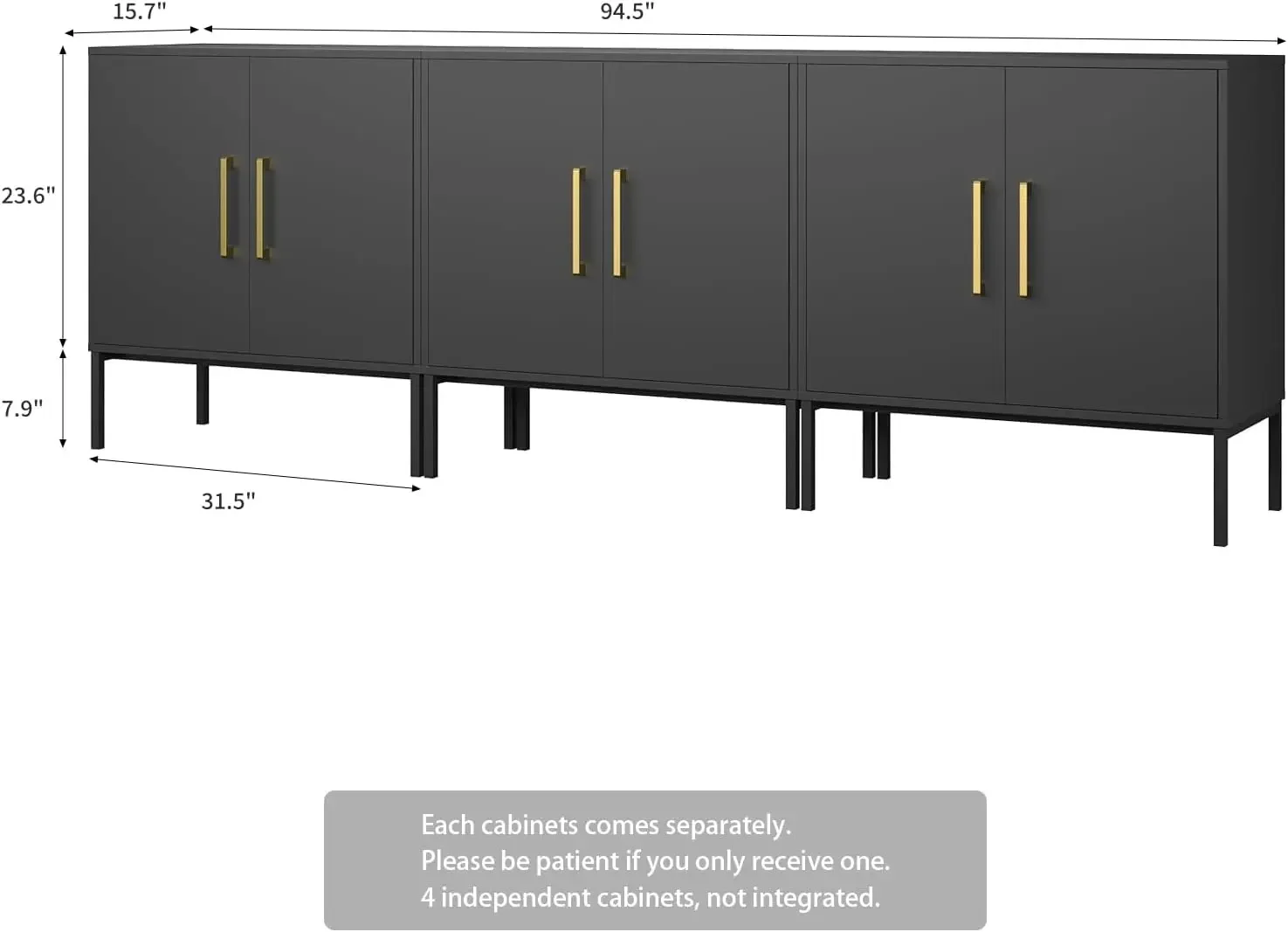 LYNSOM Conjunto de 3 armários de armazenamento de detalhes com portas e prateleira ajustável, aparador moderno autônomo Buffet