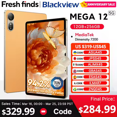 Blackview MEGA 12 Tablet 5G 12.2" 2.4K 120Hz Display Dimensity 7200 CPU IP69K Waterproof 50MP Camera 10000mAh Pad PC