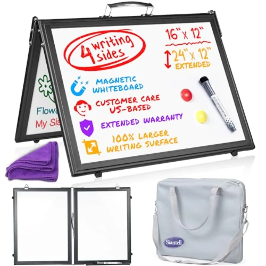 

Small Dry Erase White Board Magnetic Desktop Whiteboard - 16x12 inch 4 Sides Portable Whiteboard for - Tabletop Mini Easel with