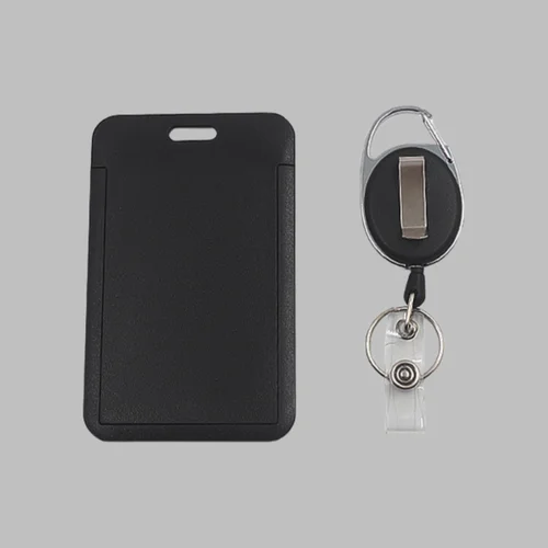 Funda para tarjeta de identificación de empleado retráctil de Color blanco y negro, soporte para tarjeta de identificación de trabajador de moda simple con Clip para carrete de insignia