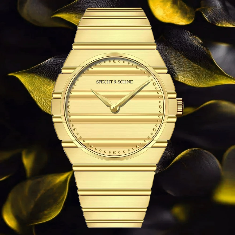 2026 Herren Ultraflache Modische Quarzuhr PVD Goldbeschichtet Saphirglas 37MM Edelstahl 50M Wasserdicht