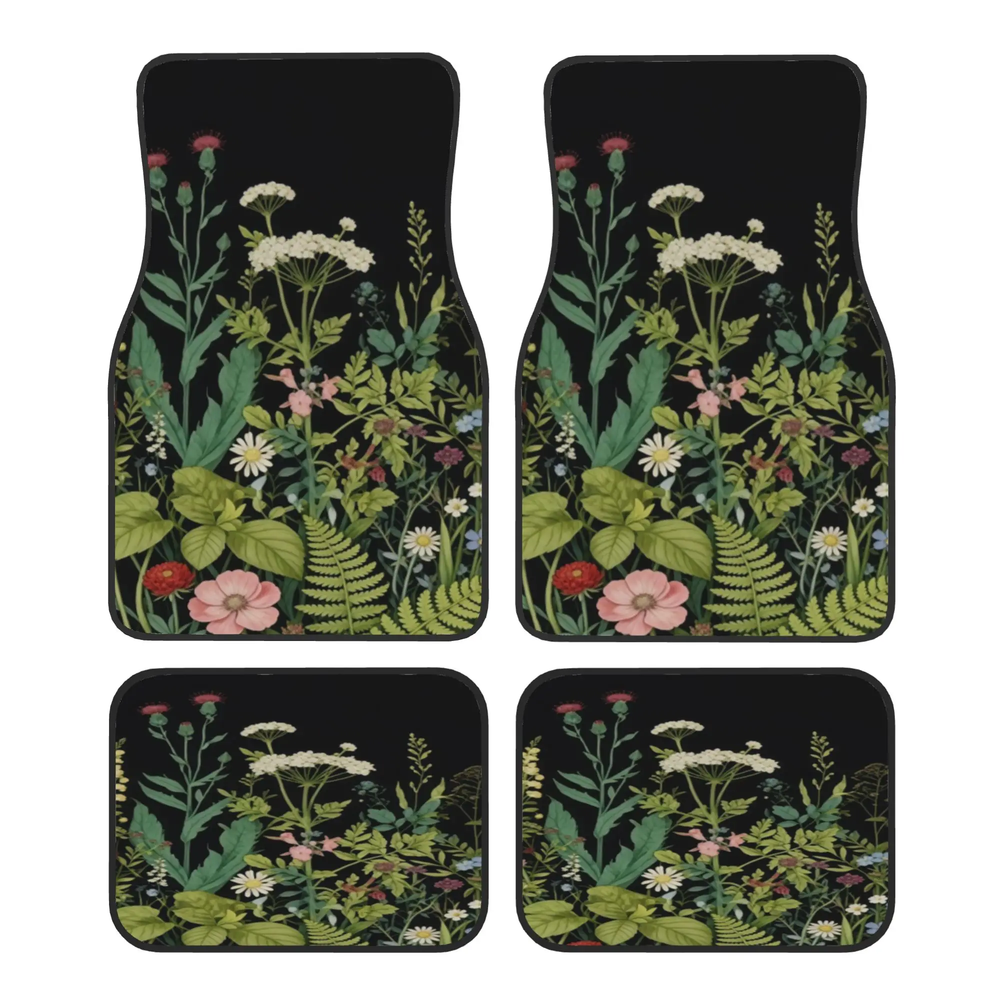 4pcs Car Floor Mats With An Exquisite Vintage-style Wildflower Forest Theme. Featuring A Perfectly Designed Pattern, They Are S