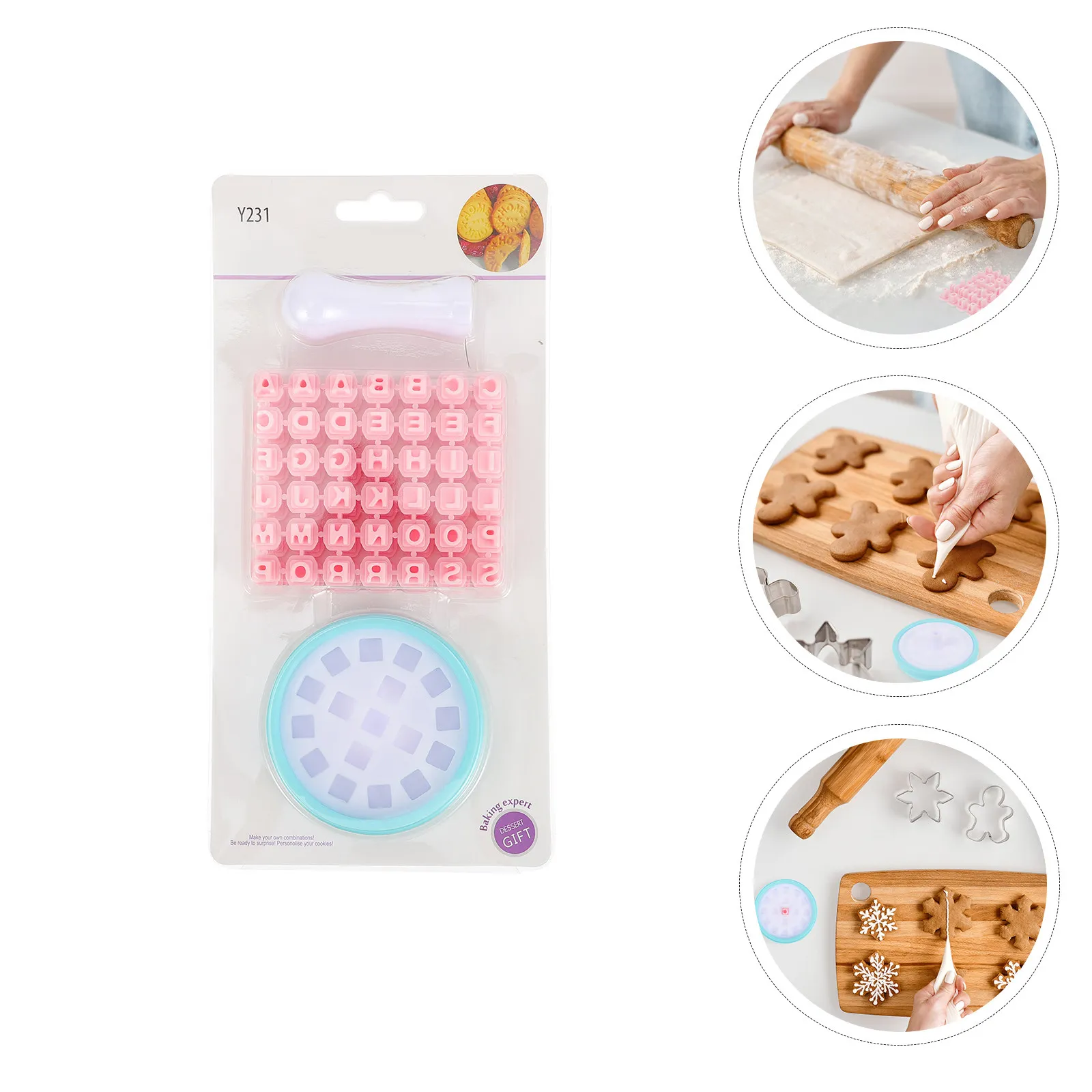 Pink Creative Letter Number Pressing Molds Cookie Baking Tools Premium Plastic Easy Clean Residue Free Demolding Household and