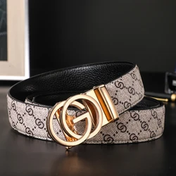 New Width 3.4cm Men's Belt Business Formal Real Leather Canvas Male Belt High Quality Metal Automatic Buckle Belt for men jeans