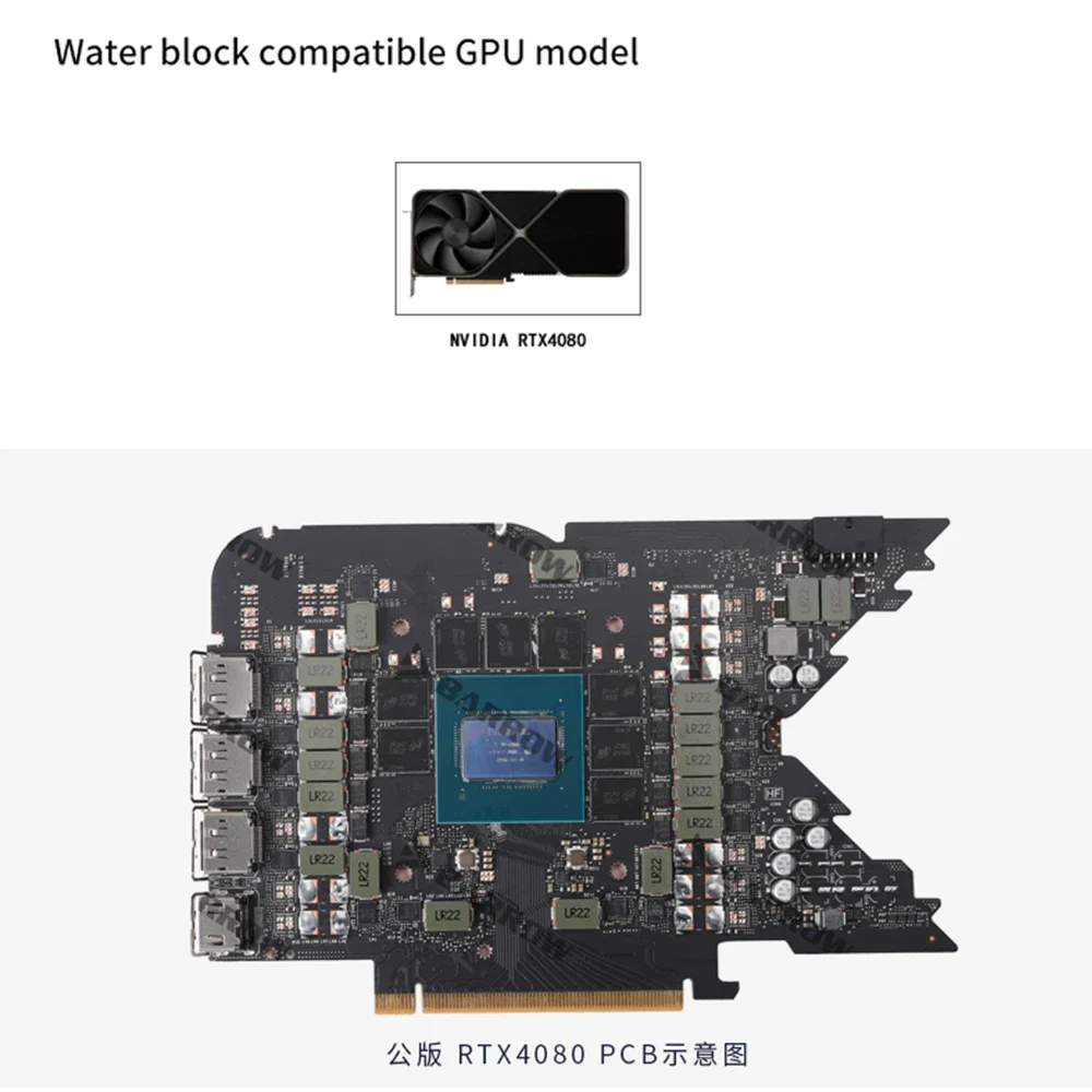 BARROW Water Block for NVIDIA GeForce RTX4080 Founder Edition GPU Card Copper Cooling Radiator RGB AURA BS-NVG4080-PA