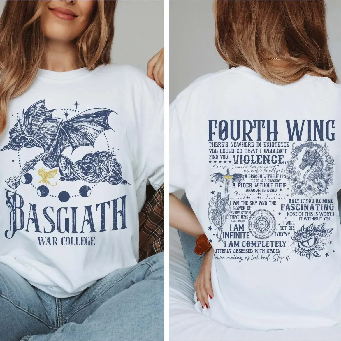 Fourth Wing Double Side T-Shirt Basgiath War College Shirt Dragon Rider Women's New Casual Short Sleeves Printed T-Shirt