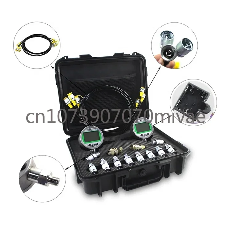 Excavator Hydraulic Diagnostic Digital Pressure Test Kit 2*Gauges Test Hoses Tools for Construction Machinery