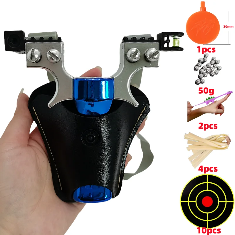 

High Precision Laser Assisted Shooting Slingshot Anti Slip Handle Outdoor Hunting Slingshot Bag Flat Rubber Band Set