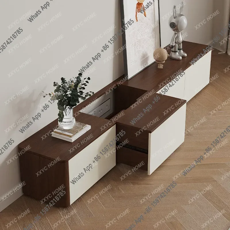 Solid Wood Pull-out TV Cabinet Coffee Table Combination Floor Cabinet Simple And Fashionable Multi-functional Floor Cabinet