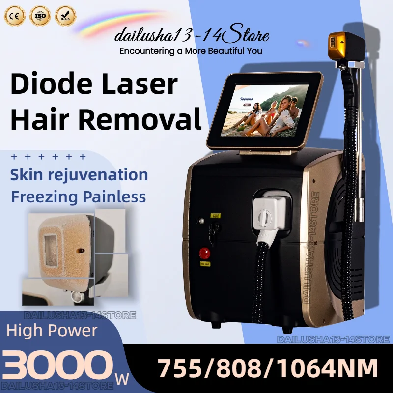 808NM Diode Laser Hair Removal Machine Ice Titanium 3 Wavelengths Painless Alexandrit Laser Hair Removal For Salon or Home Use