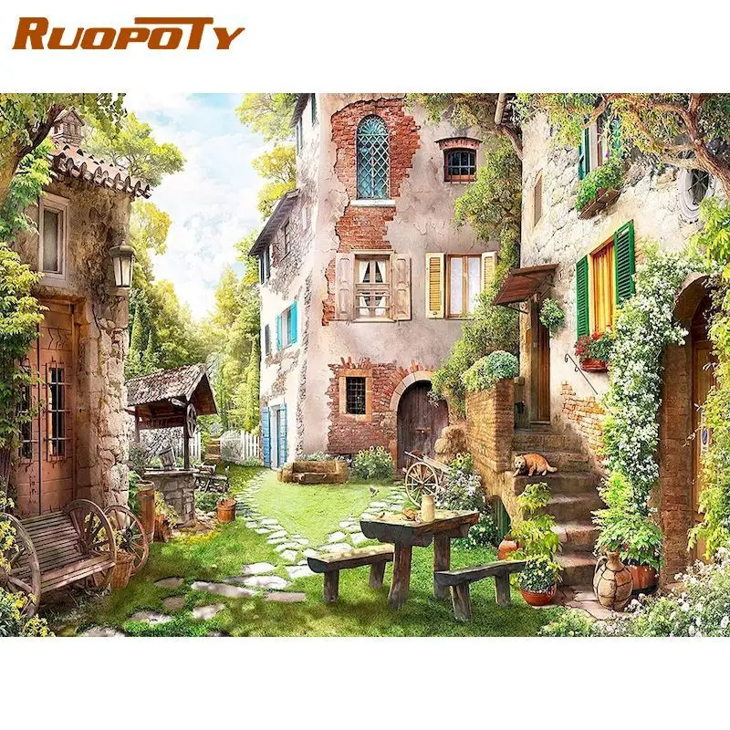 

RUOPOTY Modern Painting By Numbers With Frame 40x50cm Kits Town Landscape Picture With Numbers For Home Wall Art Picture