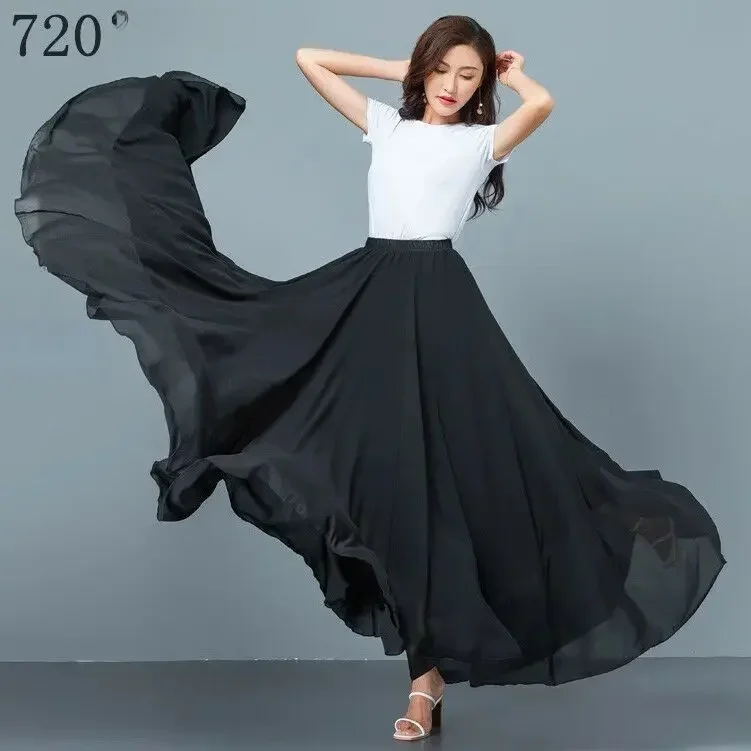 Abito da spettacolo di danza classica con movimento grande da 720 gradi, gonna in chiffon, abito da ballo rosso brillante dello Xinjiang, abito lungo quadrato