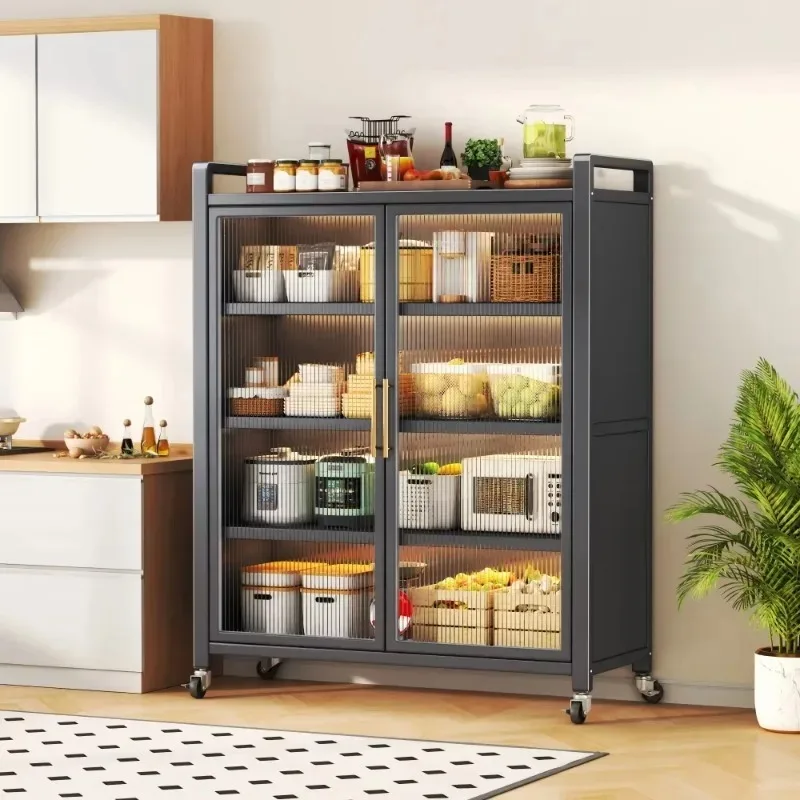 Steel Kitchen Storage Cabinet Metal Durable Household 5 Layer Multi-functional Double-door Storage Cabinet for Home Kitchen