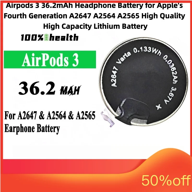 Airpods 3 36.2mAh Headphone Battery for Apple's Fourth Generation A2647 A2564 A2565 High Quality High Capacity Lithium Battery