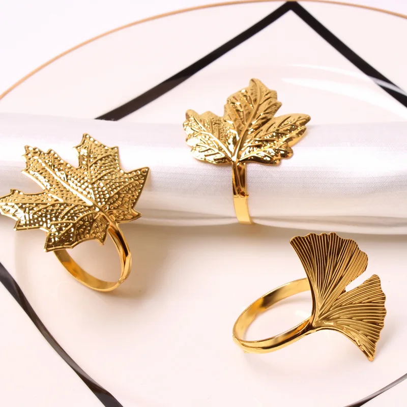 

12pcs Metal Leaf Wedding Party Napkin Rings Napkin Buckles Wedding Table Tower Rings Dinner Table Decor Party Banquet Supplies