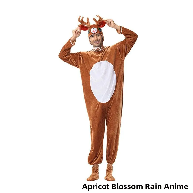 Neues Halloween-Hirsch-Einteiler-Tier-Rollenspiel-Kostüm für Herren und Damen, Paarkleidung, exer Overall für Männer und Frauen