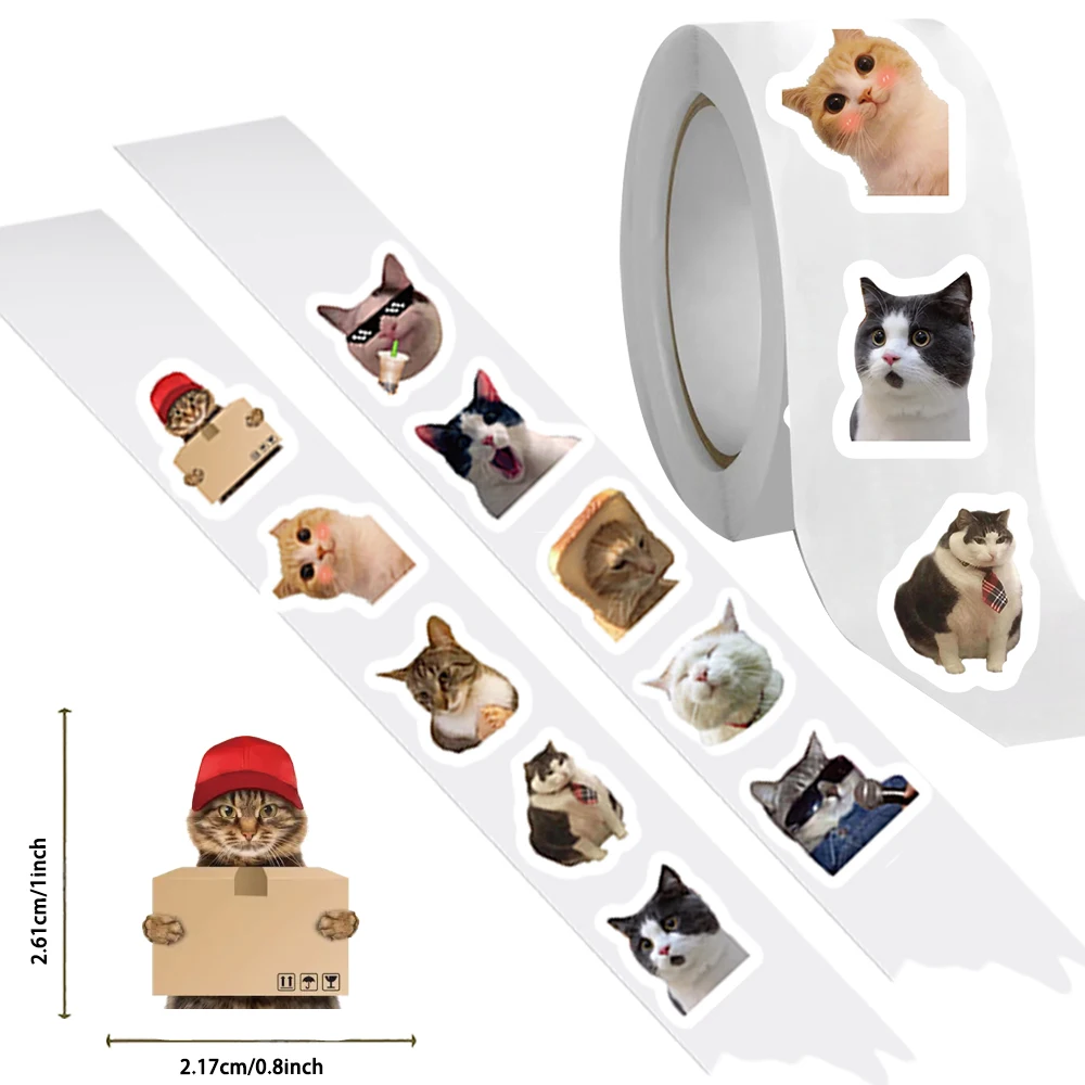 500 pz/rotolo divertenti espressioni gatto rotolo adesivi decorativi custodie per telefoni fai da te, tazza d'acqua, chitarre, decalcomania regalo impermeabile creativa