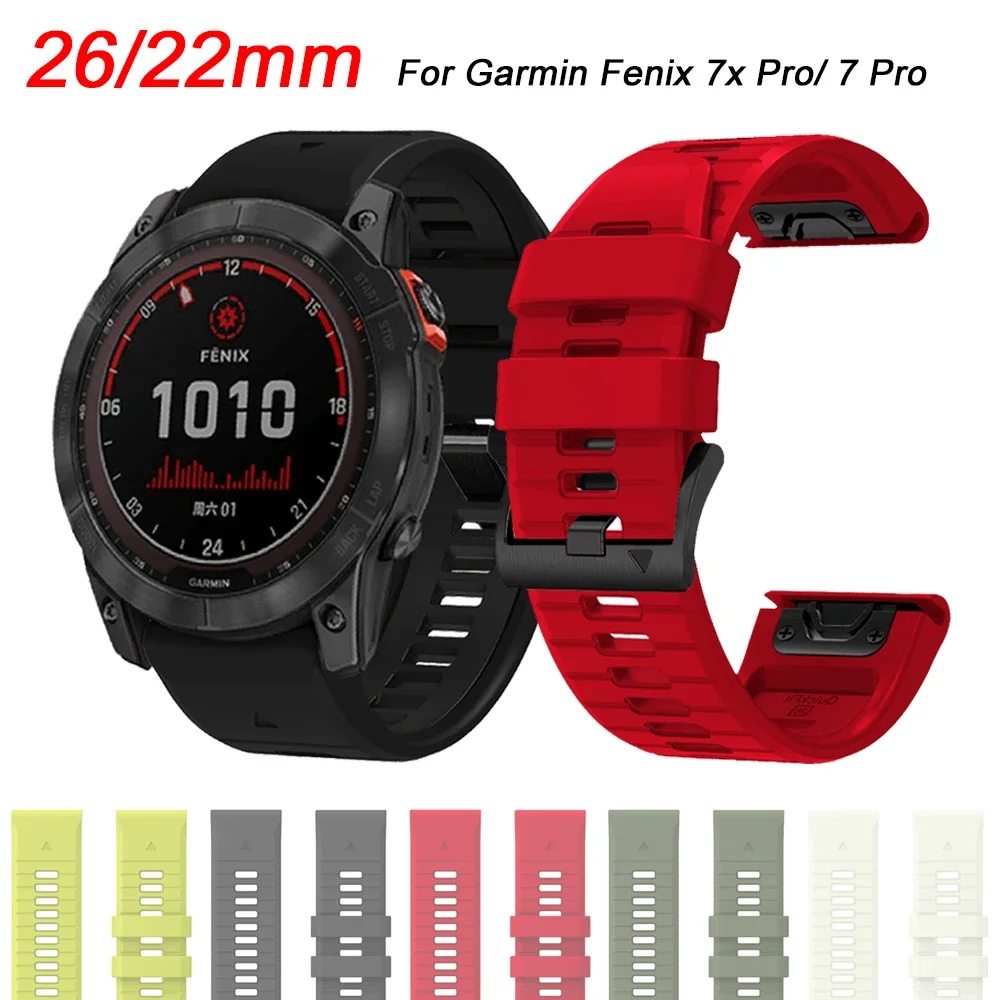 حزام ساعة سيليكون QuickFit 26 ملم 22 ملم لـ Garmin Fenix 7X 7 pro 6X 6 / Epix Pro 51 ملم / Instinct 2X Solar / Approach S70 47 ملم