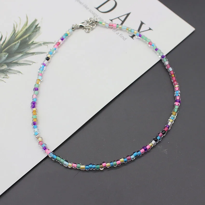 2022  Fashion Woman Boho  Choker Simple 4mm  Colorful Short Chain Beads Collar Handmade Female Collier Jewelry Gift Party