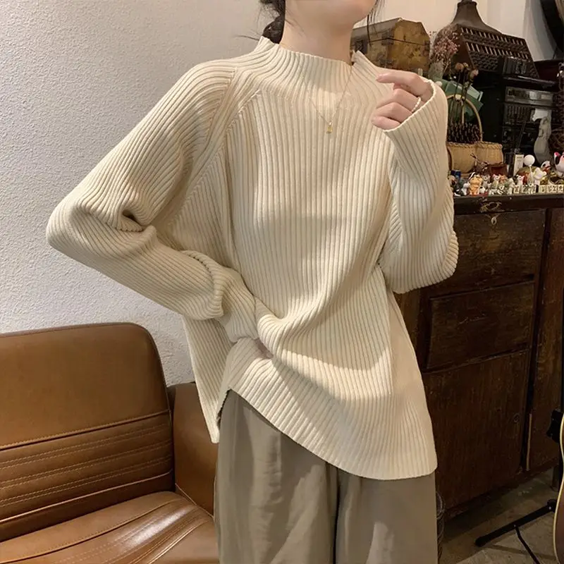 

Dalong Station Lazy Sle Sweater No Pilling High End Women's New Unique Knitwear Autumn Long Sve High Collar Regular Length