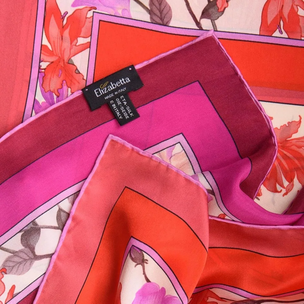 Italian Silk Square Scarves - 100% Pure Silk, Handmade, 35 Designs, Made in Italy Long Tail Keyword