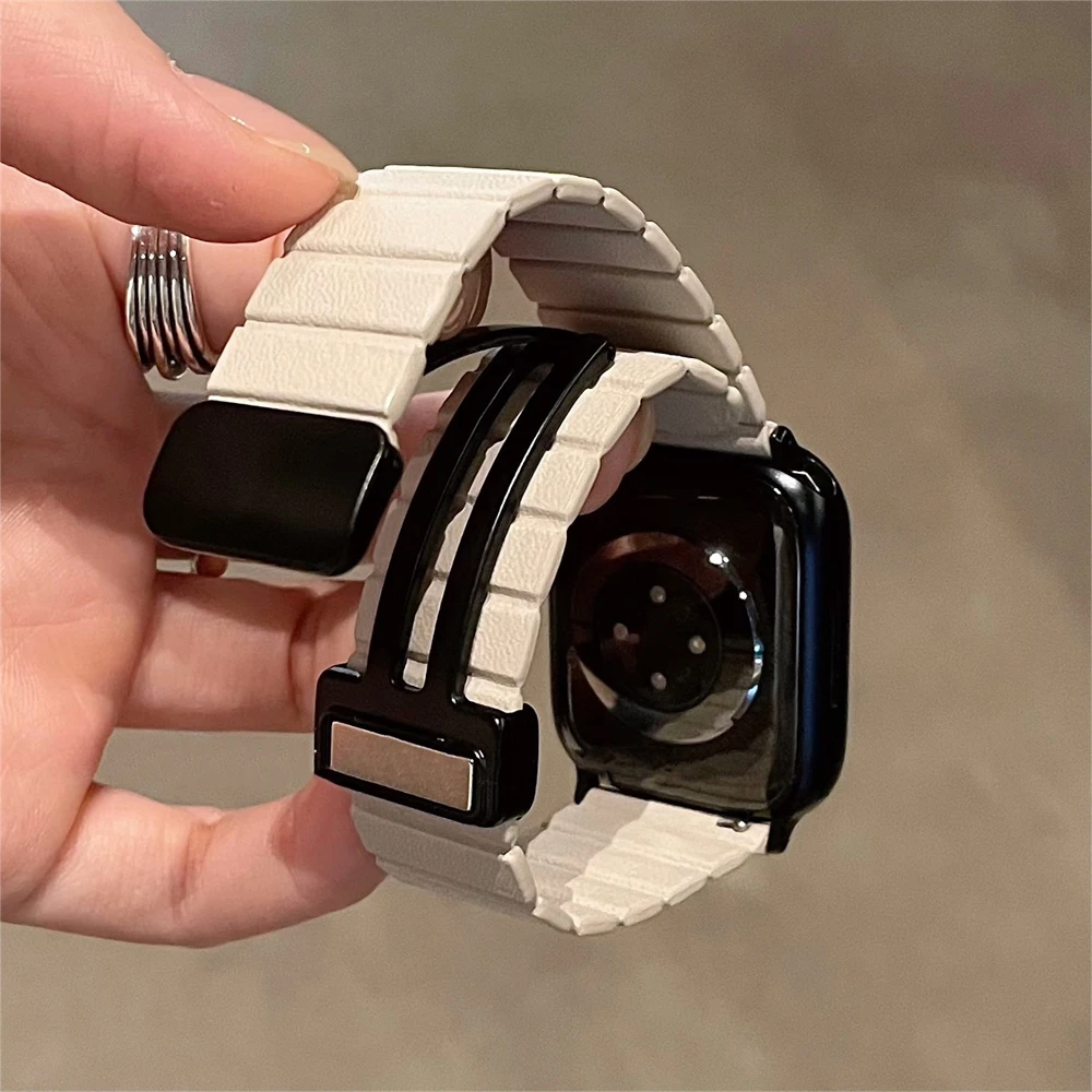 INS Luxury PU Leather Band For Apple Watch 44 40 45 41 49 42 38mm Magnetic Buckle Soft Strap For Ultra Series 9 8 SE 7 6 5 4 3